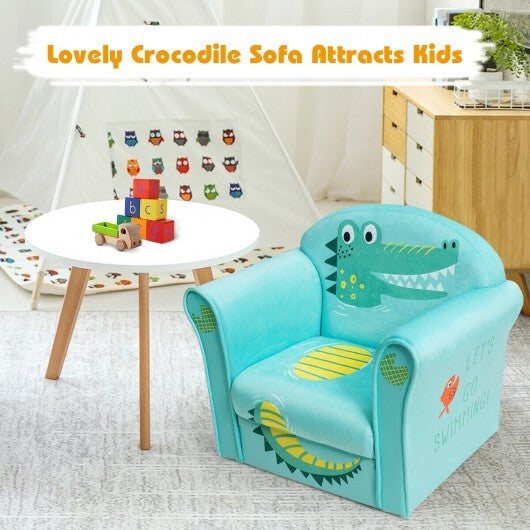 Kids Crocodile Armrest Upholstered Couch - Color: Green - Minihomy