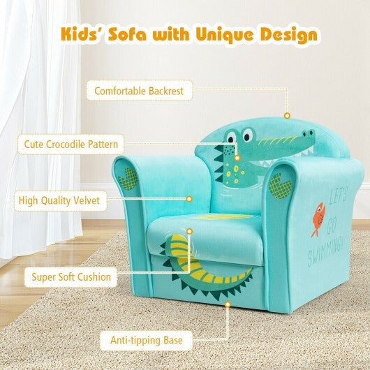 Kids Crocodile Armrest Upholstered Couch - Color: Green - Minihomy