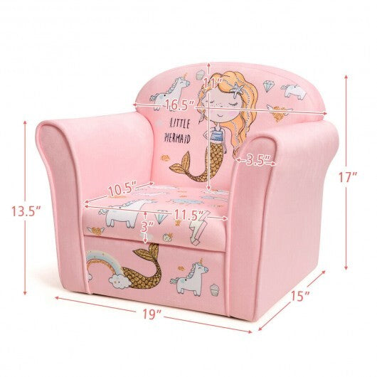 Kids Mermaid Armrest Couch Upholstered Sofa - Color: Pink - Minihomy