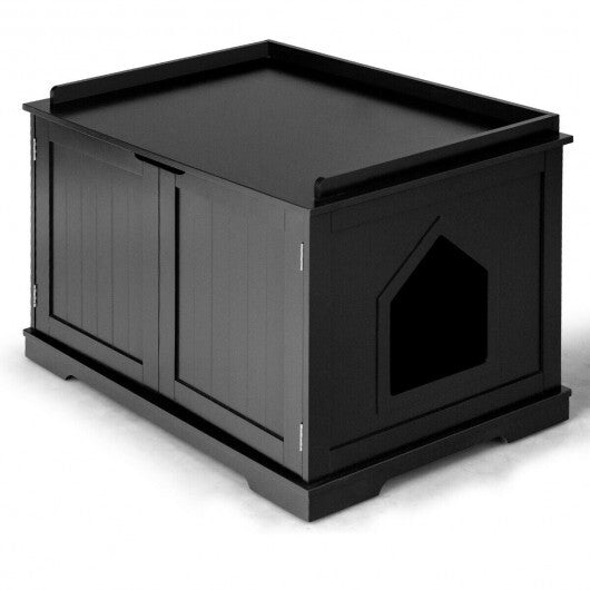 Cat Litter Box Enclosure with Double Doors for Large Cat and Kitty-Black - Color: Black - Minihomy