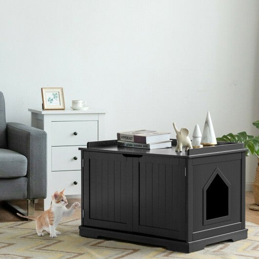 Cat Litter Box Enclosure with Double Doors for Large Cat and Kitty-Black - Color: Black - Minihomy