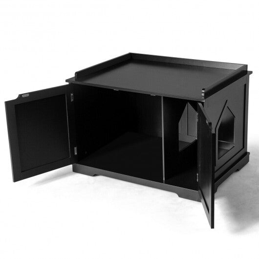 Cat Litter Box Enclosure with Double Doors for Large Cat and Kitty-Black - Color: Black - Minihomy