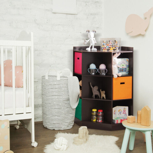 3-Tier Kids Storage Shelf Corner Cabinet with 3 Baskets-Brown - Color: Brown - Minihomy