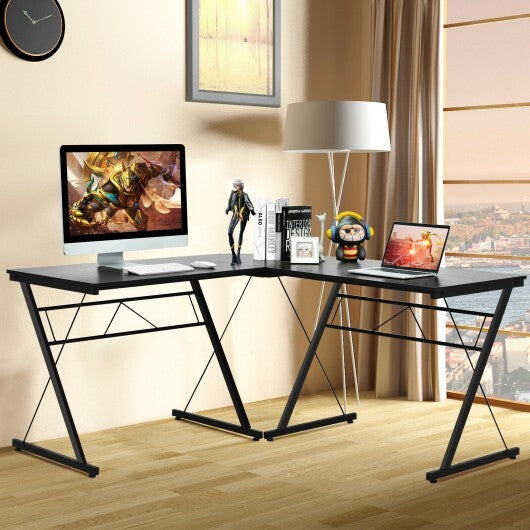 59 Inches L-Shaped Corner Desk Computer Table for Home Office Study Workstation-Black - Color: Black - Minihomy