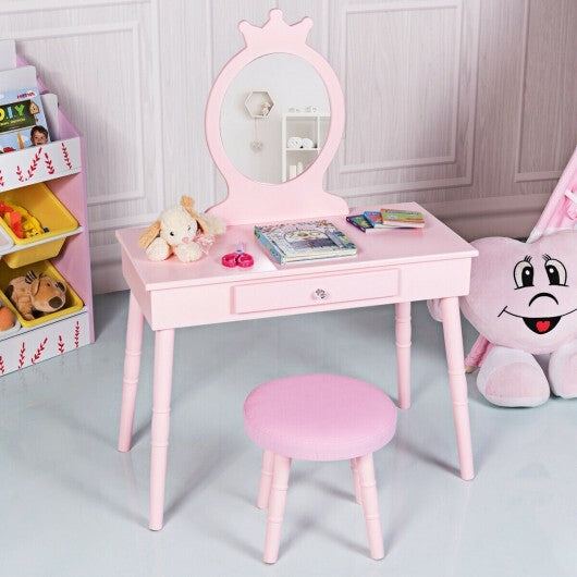 Kids Vanity Makeup Table and Chair Set Make Up Stool - Minihomy