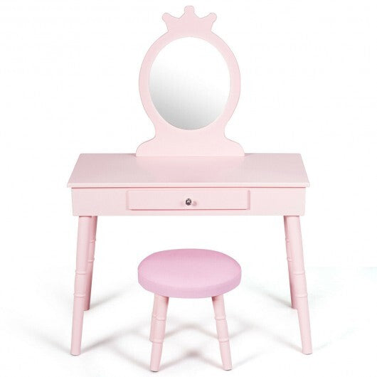 Kids Vanity Makeup Table and Chair Set Make Up Stool - Minihomy