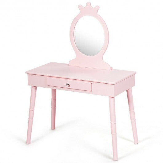 Kids Vanity Makeup Table and Chair Set Make Up Stool - Minihomy