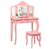 Kids Makeup Dressing Mirror Vanity Table Stool Set-Pink - Color: Pink - Minihomy