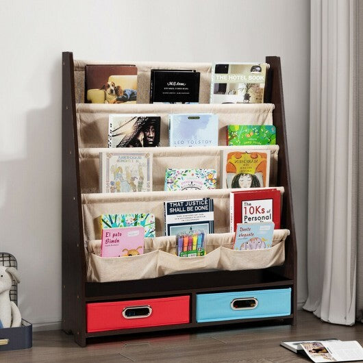 Kids Book and Toys Organizer Shelves-Coffee - Color: Brown - Minihomy