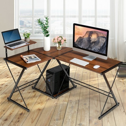 L-Shaped Desk Reversible Corner Computer Desk with Movable Shelf and CPU Stand-Walnut - Color: Walnut - Minihomy