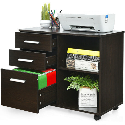 3-Drawer Mobile Lateral File Cabinet Printer Stand-Black - Minihomy