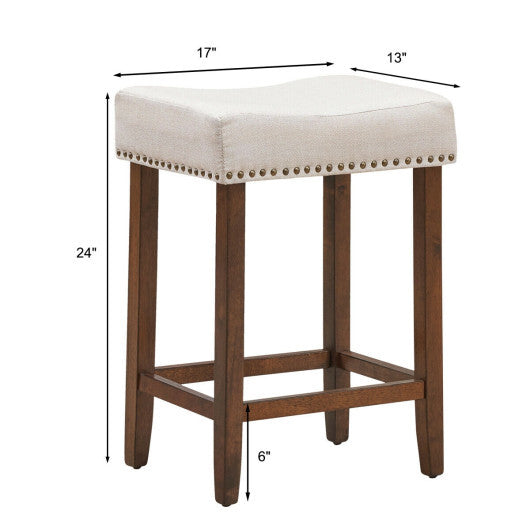 2 Pieces Nailhead Saddle Bar Stools with Fabric Seat and Wood Legs-Gray - Minihomy