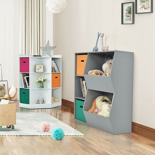 Kids Toy Storage Cabinet Shelf Organizer -Gray - Color: Gray - Minihomy