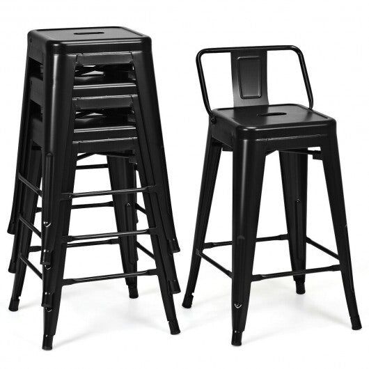 24" Set of 4 Cafe Side Chairs with Rubber Feet and Removable Back-Black - Minihomy