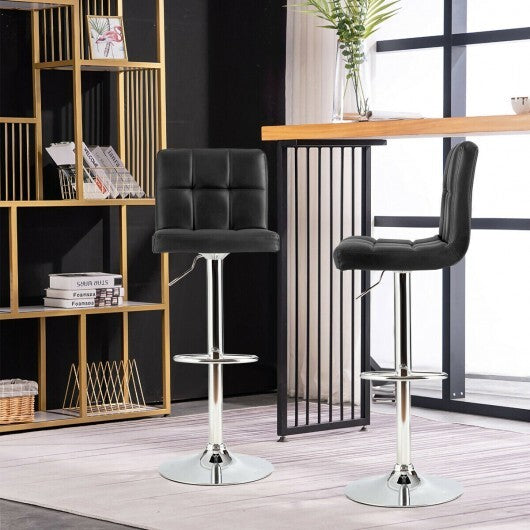 Adjustable Swivel Bar Stool with PU Leather-Black - Color: Black - Minihomy