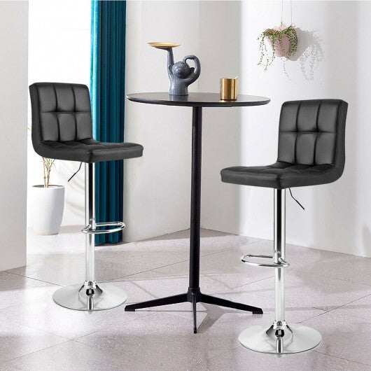 Adjustable Swivel Bar Stool with PU Leather-Black - Color: Black - Minihomy