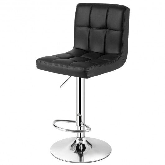 Adjustable Swivel Bar Stool with PU Leather-Black - Color: Black - Minihomy