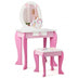 Kids Wooden Makeup Dressing Table and Chair Set with Mirror and Drawer - Minihomy