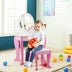 Kids Wooden Makeup Dressing Table and Chair Set with Mirror and Drawer - Minihomy