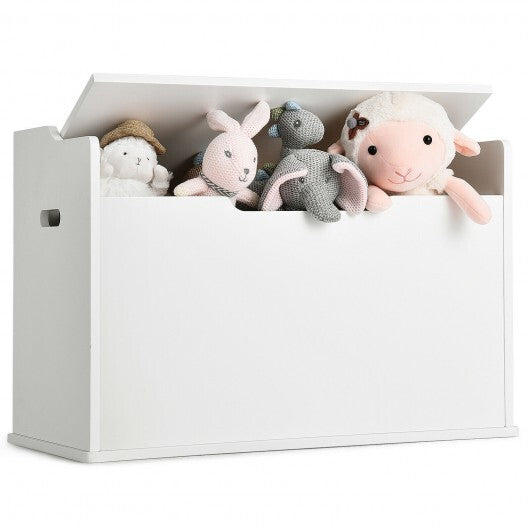 Kids Toy Wooden Flip-top Storage Box Chest Bench with Cushion Hinge-White - Color: White - Minihomy