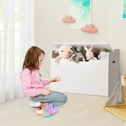 Kids Toy Wooden Flip-top Storage Box Chest Bench with Cushion Hinge-White - Color: White - Minihomy