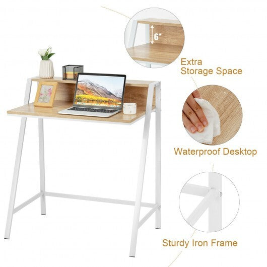 2 Tier Computer Desk PC Laptop Table Study Writing Home Office Workstation New-Natural - Color: Natural - Minihomy