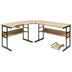 L-Shaped Computer Desk with Tiltable Tabletop-Natural - Color: Natural - Minihomy