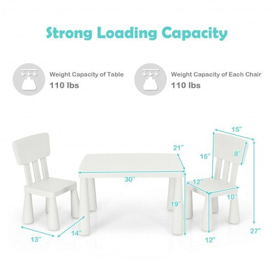 3 Pieces Toddler Multi Activity Play Dining Study Kids Table and Chair Set-White - Color: White - Minihomy