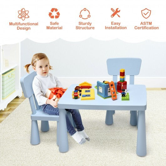 3 Pieces Toddler Multi Activity Play Dining Study Kids Table and Chair Set-Blue - Minihomy