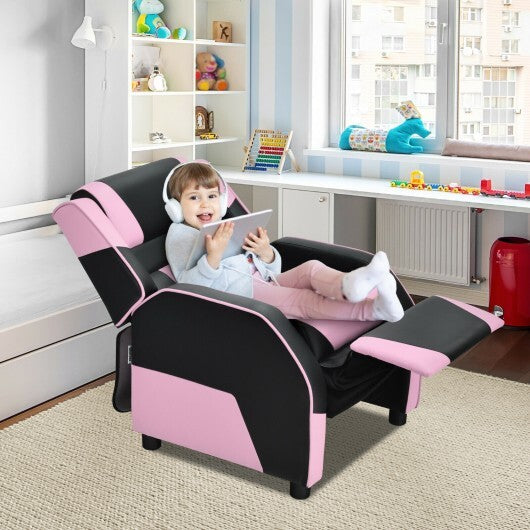 Kids Youth PU Leather Gaming Sofa Recliner with Headrest and Footrest - Pink - Minihomy