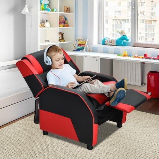 Kids Youth PU Leather Gaming Sofa Recliner with Headrest and Footrest-Red - Color: Red - Minihomy