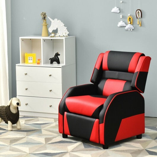 Kids Youth PU Leather Gaming Sofa Recliner with Headrest and Footrest-Red - Color: Red - Minihomy