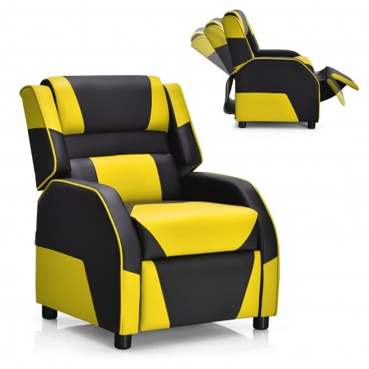 Kids Youth PU Leather Gaming Sofa Recliner with Headrest and Footrest - Yellow - Minihomy