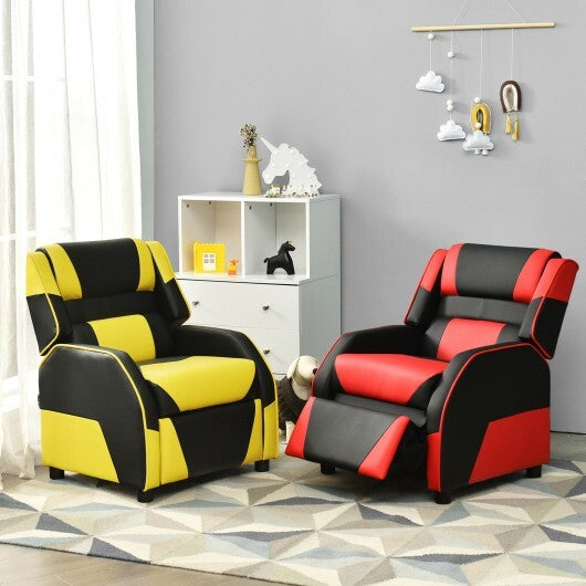 Kids Youth PU Leather Gaming Sofa Recliner with Headrest and Footrest - Yellow - Minihomy