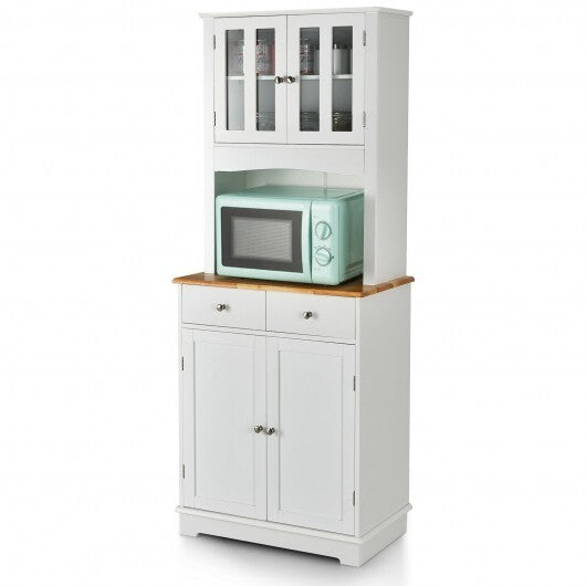 Kitchen Pantry Cabinet with Wood Top and Hutch-White - Minihomy