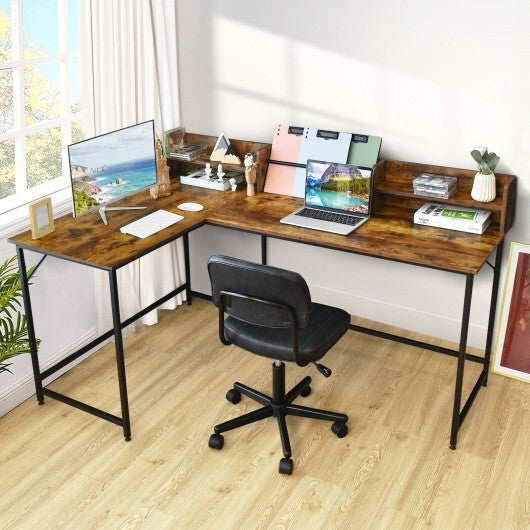 5.5 Inch L-shaped Computer Desk with Bookshelf-Rustic Brown - Color: Rustic Brown - Minihomy