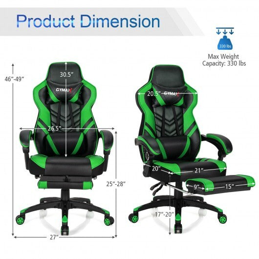 Adjustable Gaming Chair with Footrest for Home Office-Green - Color: Green - Minihomy