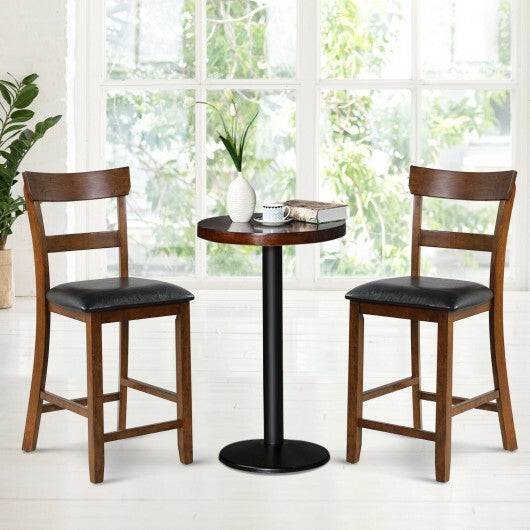 2 Pieces Counter Height Chair Set with Leather Seat and Rubber Wood Legs - Minihomy