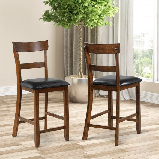 2 Pieces Counter Height Chair Set with Leather Seat and Rubber Wood Legs - Minihomy