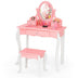 Kids Vanity Princess Makeup Dressing Table Stool Set with Mirror and Drawer-Pink - Minihomy