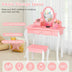 Kids Vanity Princess Makeup Dressing Table Stool Set with Mirror and Drawer-Pink - Minihomy