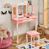 Kids Princess Vanity Table and Stool Set with Tri-folding Mirror and Drawer-Pink - Color: Pink - Minihomy