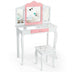 Kids Princess Vanity Table and Stool Set with Tri-folding Mirror and Drawer-White - Color: White - Minihomy