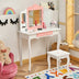 Kids Princess Vanity Table and Stool Set with Tri-folding Mirror and Drawer-Pink - Minihomy