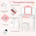 Kids Princess Vanity Table and Stool Set with Tri-folding Mirror and Drawer-Pink - Minihomy