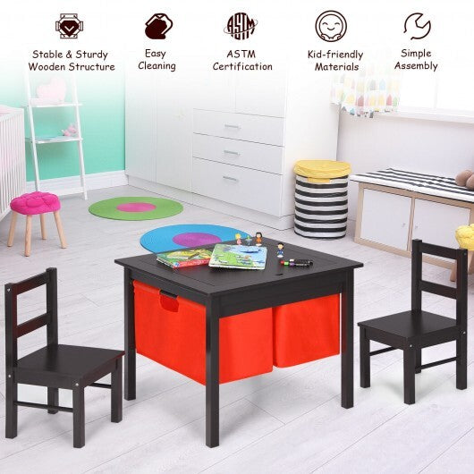 2-in-1 Kids Activity Table and 2 Chairs Set with Storage Building Block Table-Espresso - Color: Dark Brown - Minihomy