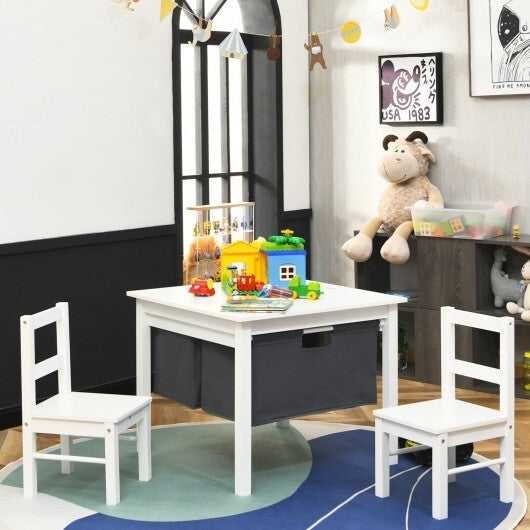 2-in-1 Kids Activity Table and 2 Chairs Set with Storage Building Block Table-White - Color: White - Minihomy