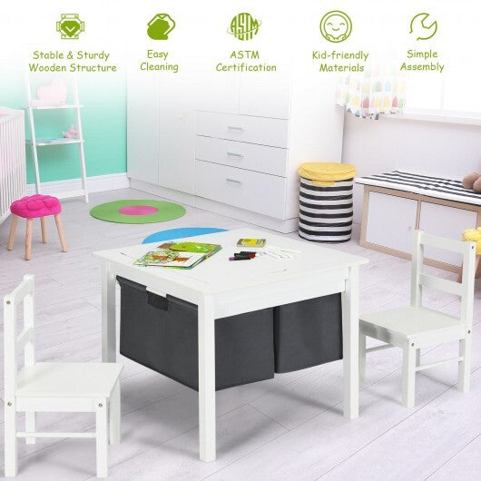 2-in-1 Kids Activity Table and 2 Chairs Set with Storage Building Block Table-White - Color: White - Minihomy