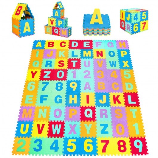 Kids Foam Interlocking Puzzle Play Mat with Alphabet and Numbers 72 Pieces Set - Color: Multicolor - Minihomy