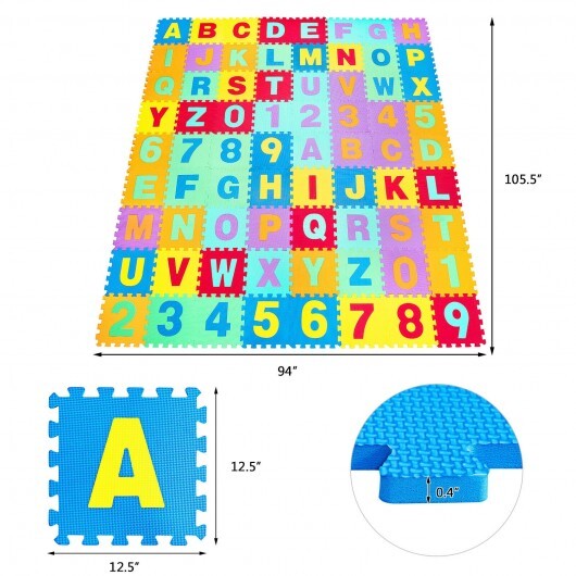 Kids Foam Interlocking Puzzle Play Mat with Alphabet and Numbers 72 Pieces Set - Minihomy